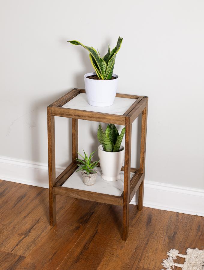 DIY Wooden + Marble Plant Stand